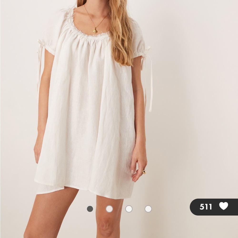 White Mini Peasant Dress - Lightweight Summer Tunic - Picture 2 of 11